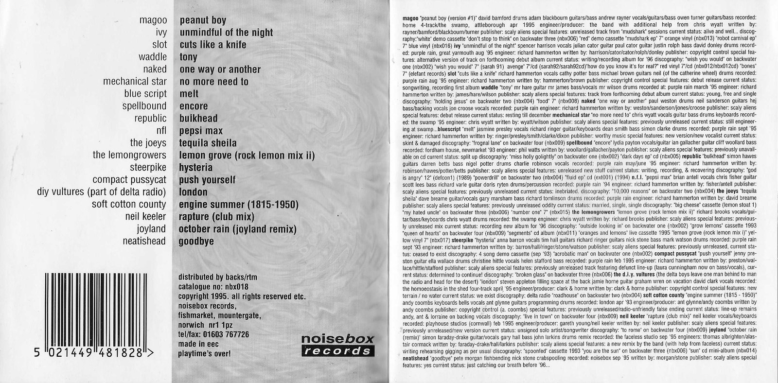 Middle of cover of NBX 018